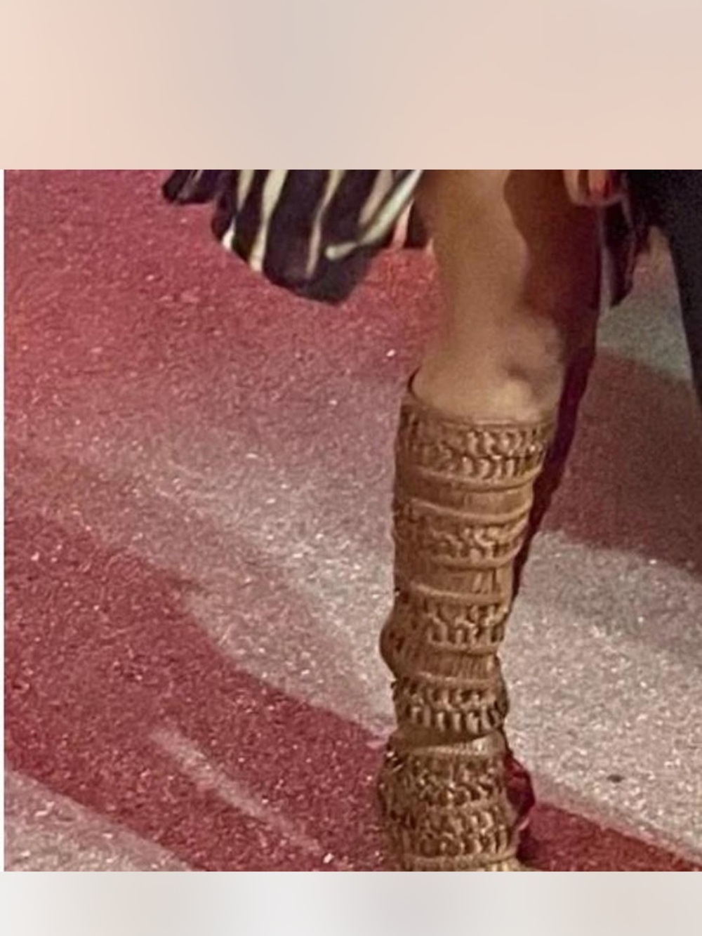 Nine West MACRAME Brown Woven Peep-Toe Knee-High Stiletto Boots - Picture 4 of 6